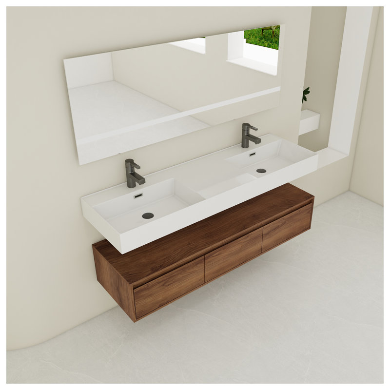 Meuble-lavabo mural 60 po avec lavabo en résine brun ébène