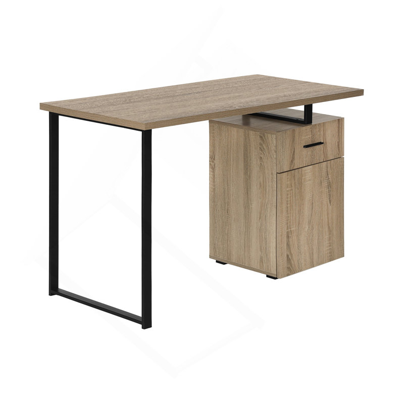 Bureau d'ordinateur, bureau personnel, ordinateur portable, installation à gauche, à droite, tiroirs de rangement, L 48 po, travail, stratifié brun, métal noir, contemporain, moderne