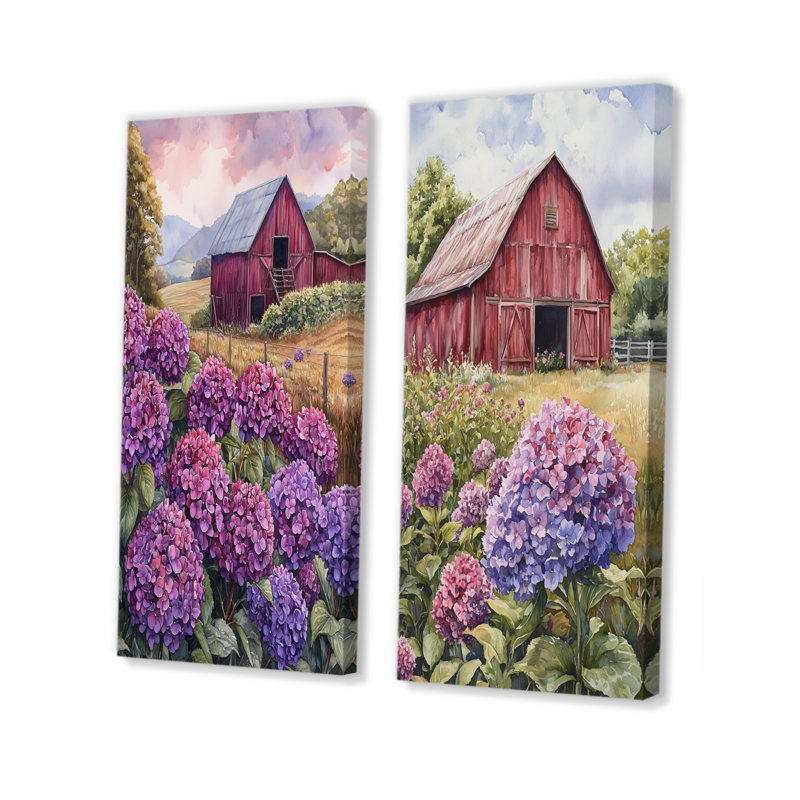 Hortensias dans la couleur de la grange lavande - Collection de 2 impressions sur toile florales, H 28 po x l 25 po