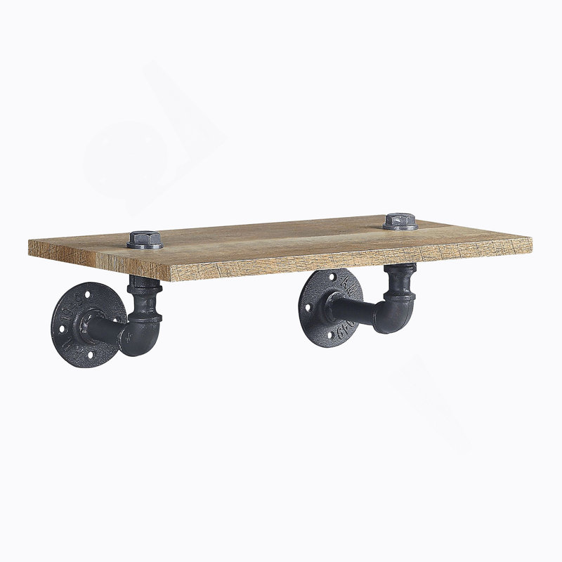 Brantley Oak & Sandy Black Finish Wall Rack, Industrial Style With Metal Frame And Durable MDF Shelves For Modern Decor.