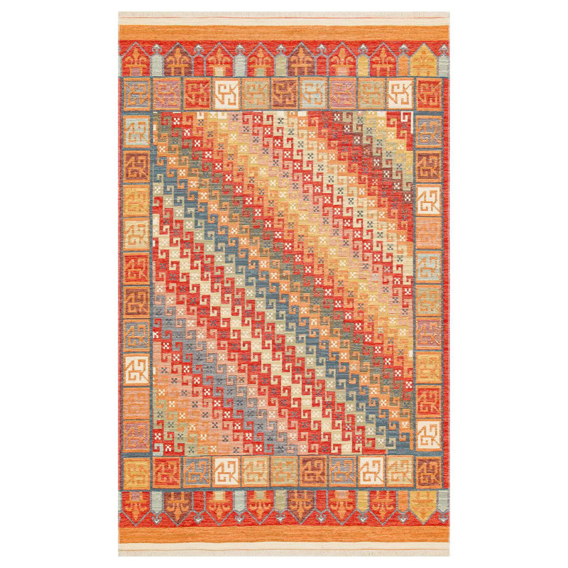Tapis tissé à plat de qualité supérieure, rouge carrelé, 31,5 po x 59,1 po | 100% coton, 1,0 lb / pi2, sans velours | Lavable à la machine à 86 ° F, facile à nettoyer avec aspirateur et détachant | Idéal pour décorer un salon ou une chambre à coucher