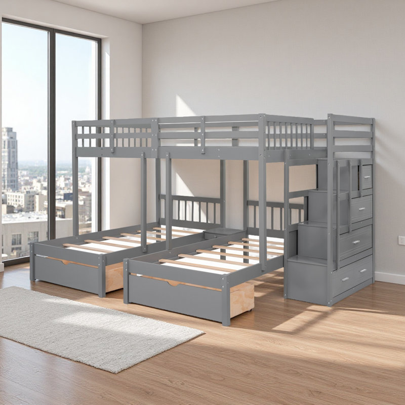 Full Over Twin & Twin Bunk Bed, Gray