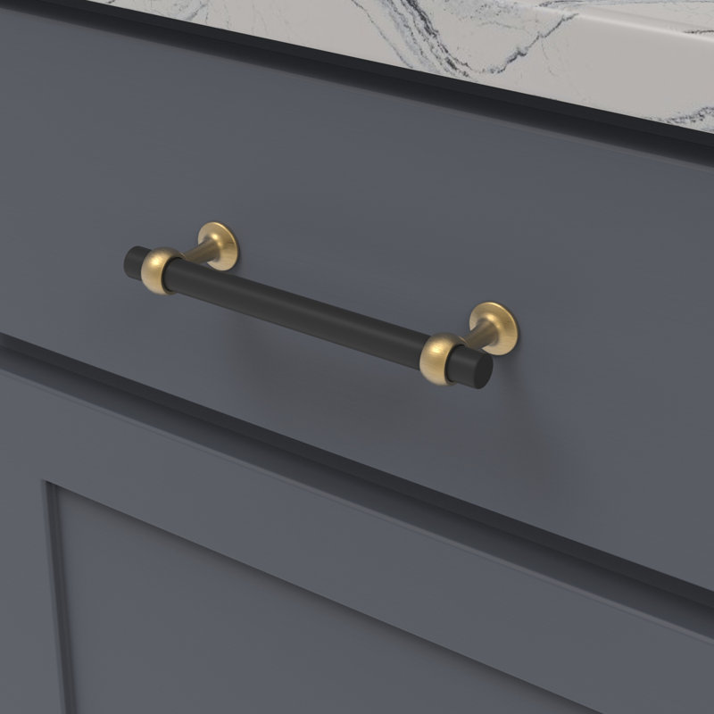 Ostia Collection Pull, Matte Black/Brushed Golden Brass, 5 6/50"