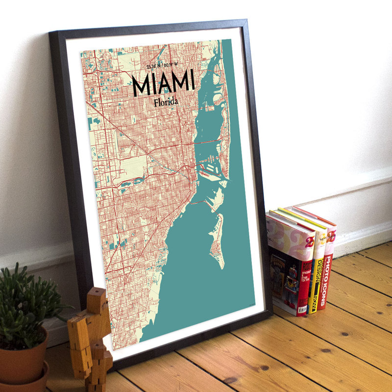 Miami City Map - No Frame Print, 61cm H x 45.7cm W x 0.13cm D x 0.13 cm D