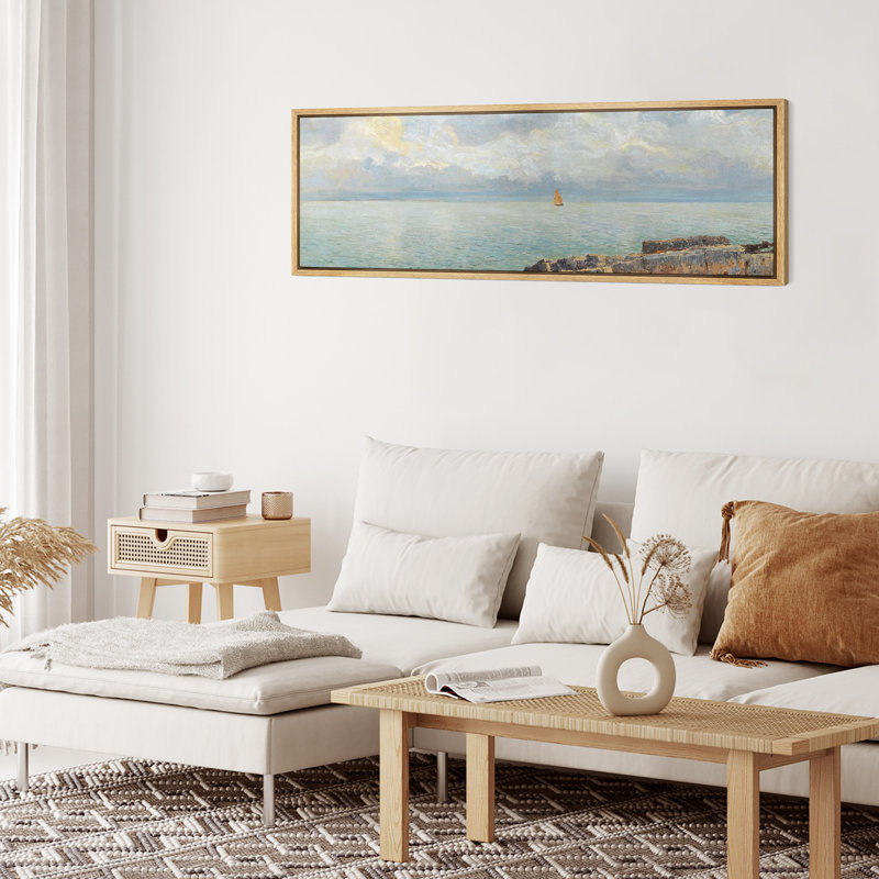 «Coastal Ocean Scenery Relaxing Calm», impression sur toile encadrée surdimensionnée, H 20 po x l 60 po, Naturel