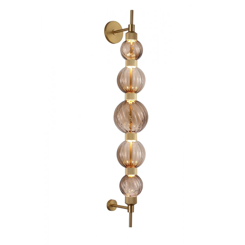 Zayna 5-light 38"h Led Wall Sconce In Aged Brass/brown Glass, Brown