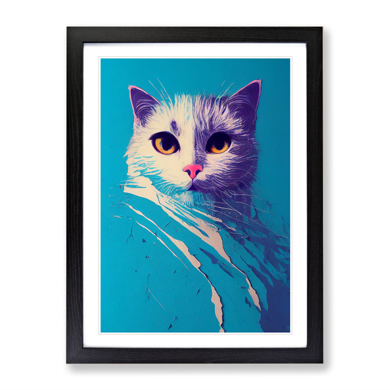 Smudged Cat - Single Picture Frame Print, 64cm H x 46cm W x 2cm D, Black