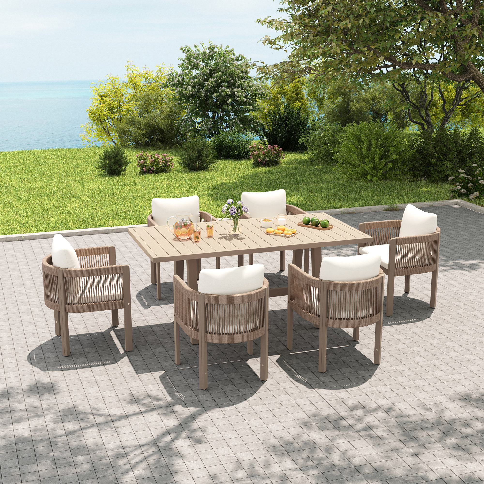 Coleon Bay Isle Home™ Coleon Rectangular Outdoor Dining Set With Cushions ...