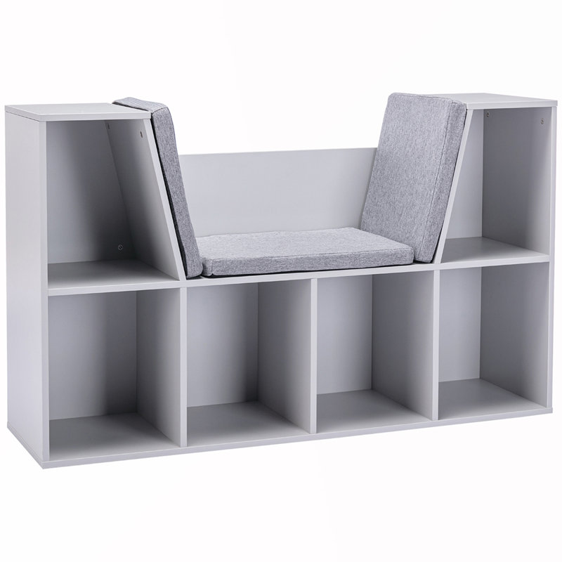 6-Cubby Bookcase with Cushion, Grey