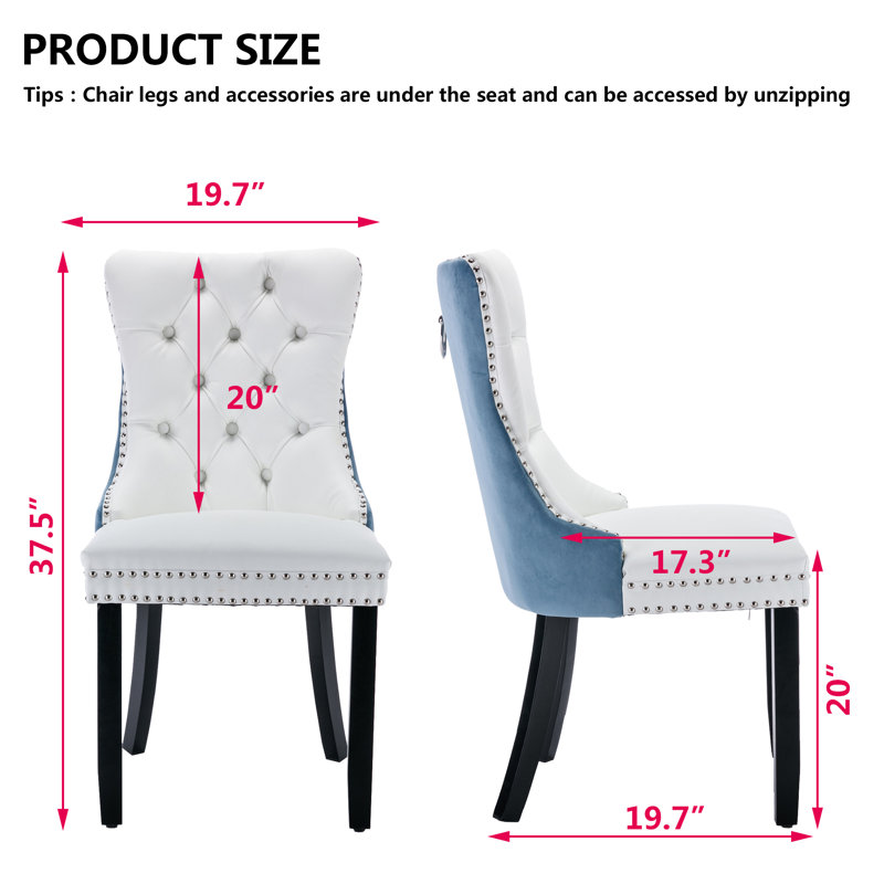 Chaise de salle à manger Kingson Modern Glam, Blanc / Bleu, 2
