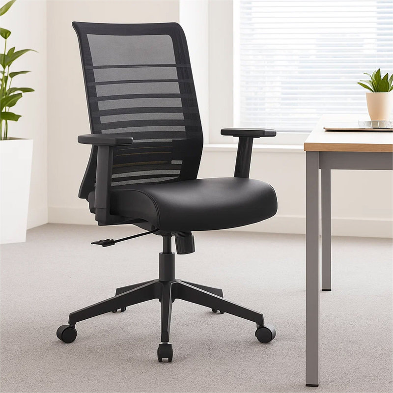  Chaise de travail roulante, filet noir et vinyle antimicrobien, inclinaison synchro