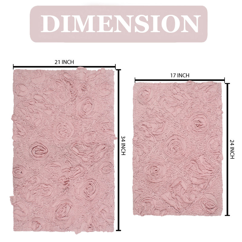 Schoenberger 2-Piece 100% Cotton Bath Rug with Spray Latex Non-Slip Backing Set, Pink