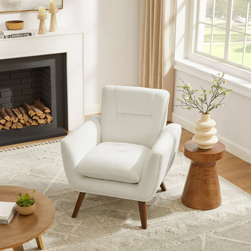 Robertia 32.68" W Upholstered Tufted Armchair, White Fabric