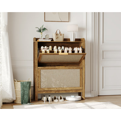 Armoire à chaussures rustique en bois avec 2 tiroirs rabattables, rangement pour chaussures autoportant