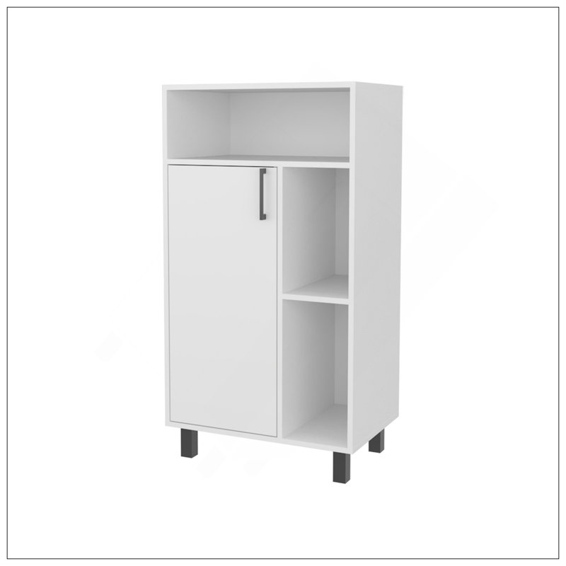 Armoire blanche avec rangement ouvert et 1 porte
