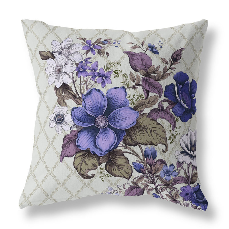 Coussin décoratif intérieur / extérieur Wildflower Artistry, Floral mauve / bleu, H 16 po x l 16 po