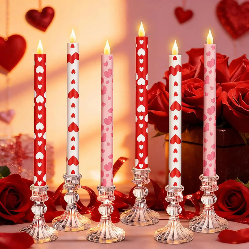 6 bougies coniques sans flamme de la Saint-Valentin de 10,6 pouces - bougies à DEL en forme de cœur à piles, décoration de table de mariage / anniversaire / anniversaire essentielle