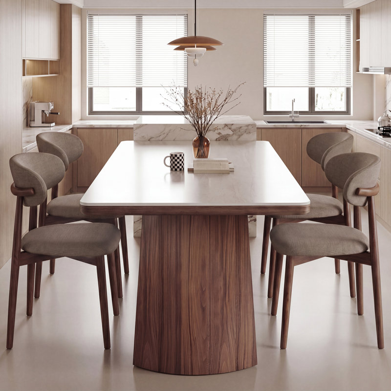 Modern Solid Wood Dining Chair, Upholstered Seat, Curved Ergonomic Backrest, Sturdy Frame Side Chair, Camel