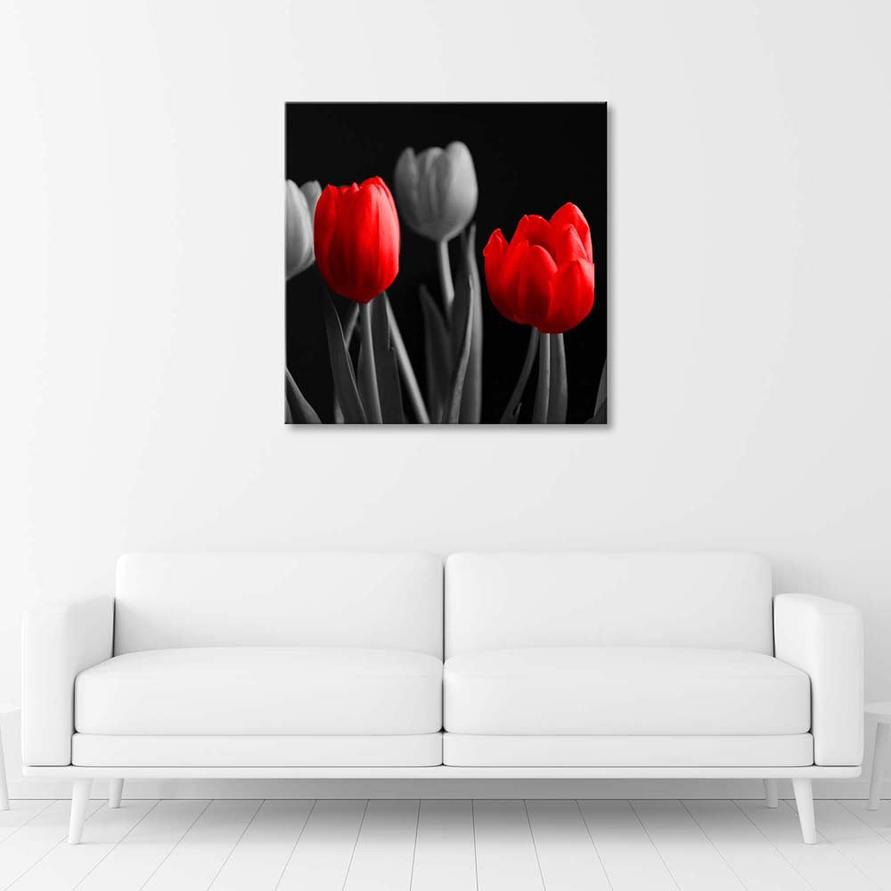 Leinwandbild Flowers Tulips Red Grey