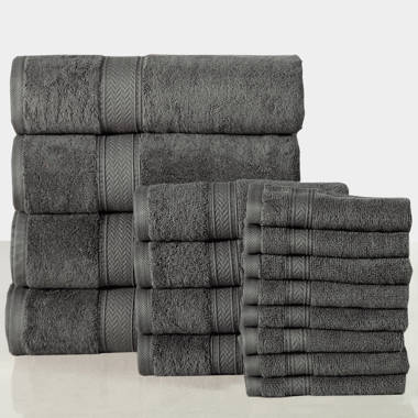 8-Piece Gray Ring Spun Cotton Highly Absorbent Bath Towel Set