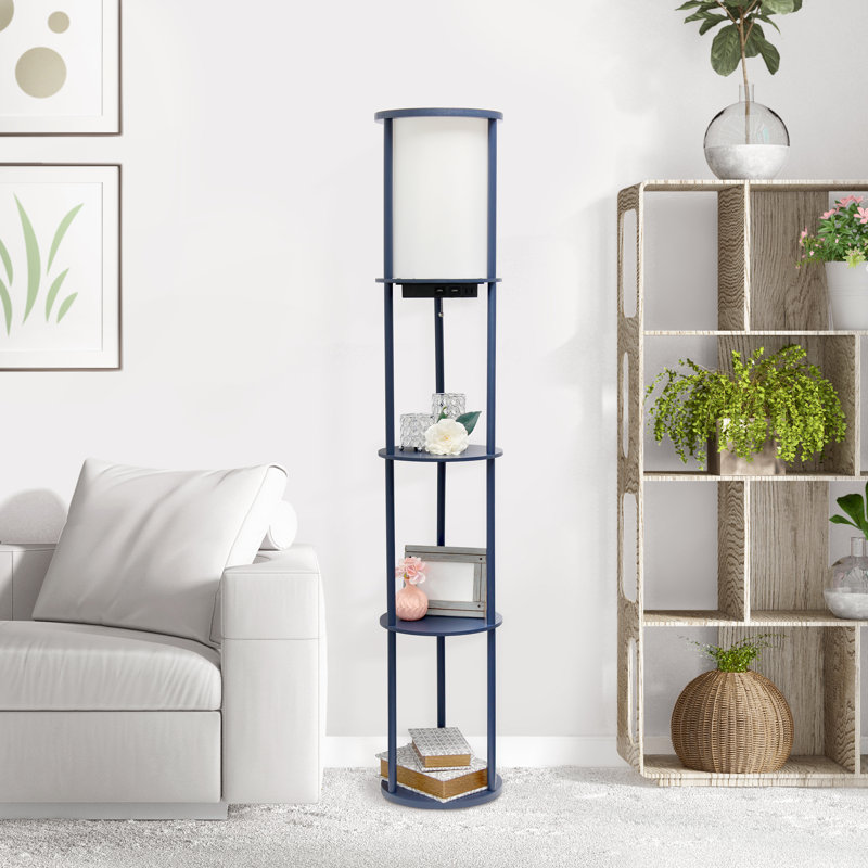 Baldrick 62.5'' Column Floor Lamp with USB and Outlet, Navy