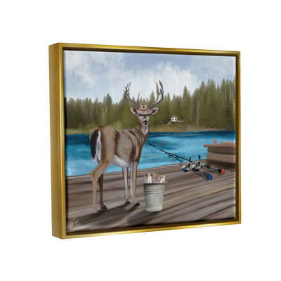 Drôle de pêcheur campant sur un lac flottant, art mural par Elizabeth Medley