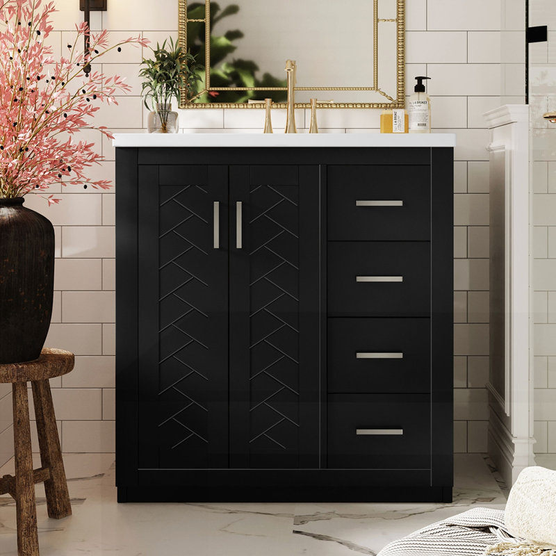 Meuble-lavabo 30 po avec lavabo en céramique, Noir