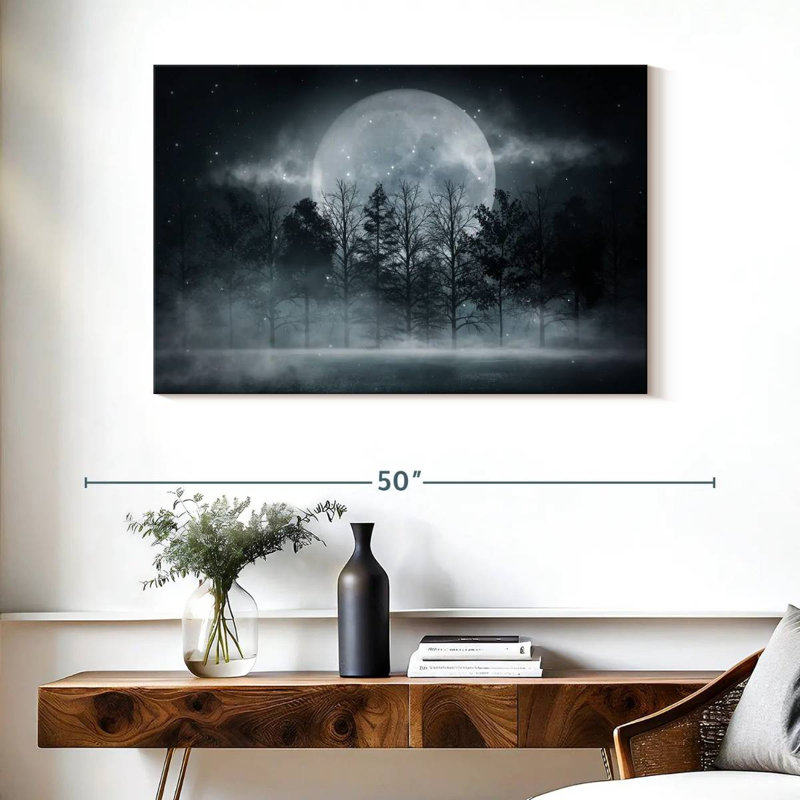 Forêt sombre au clair de lune, H 26 po x l 39 po