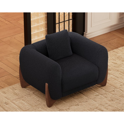 Modern Bouclé Armchair with Tilted Wooden Legs