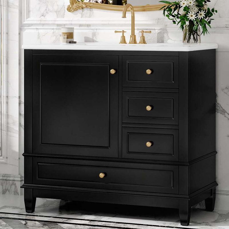 Meuble-lavabo 36 po avec lavabo en céramique, Noir