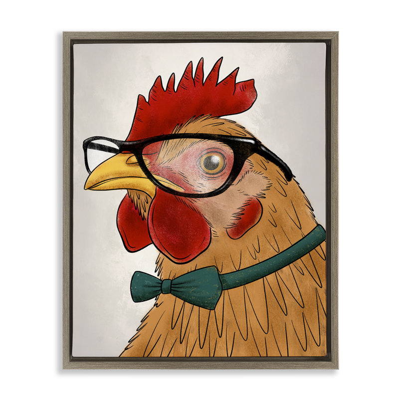 Cadre flottant amusant avec coq hipster, design par Marcus Prime, Cadre flottant orme Montalcino, H 21 po x l 17 po