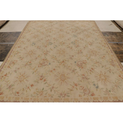 Rug & Kilim's Aubusson Rug In Beige With Colorful Floral Patterns