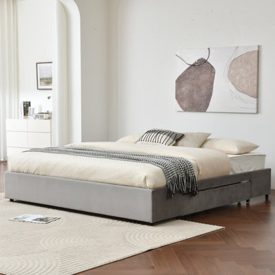 2 Wooden Large Drawers Upholstered Platform Storage Bed