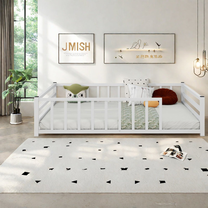 Lits sûrs à profil bas, lit double en métal blanc, maison pour enfants moderne