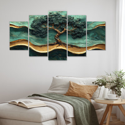 Green Majestic Trunk Tree - Tree Amercian Basswood Canvas Wall Art Set