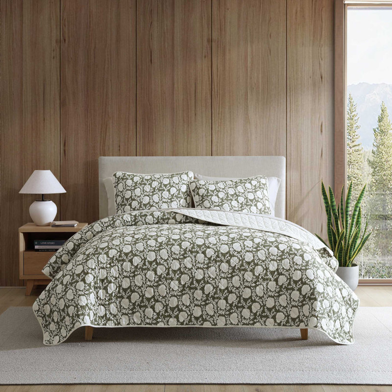 Ensemble de courtepointe Eddie Bauer, Courtepointe pour grand lit + 2 taies décoratives, Motif floral vert