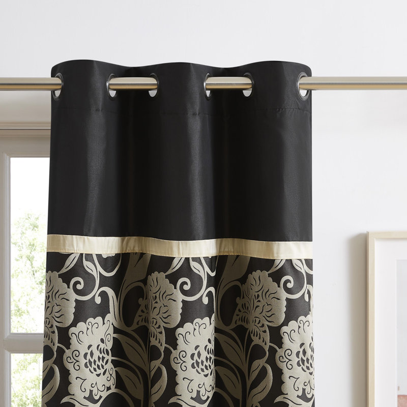 Donadee Semi Sheer Curtain Pair, Black Gold