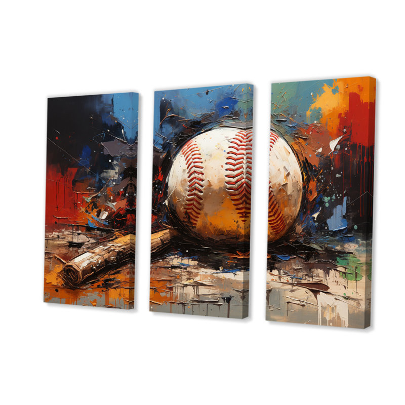 " Baseball Collage II " 3 - Pieces, 40" H x 60" W