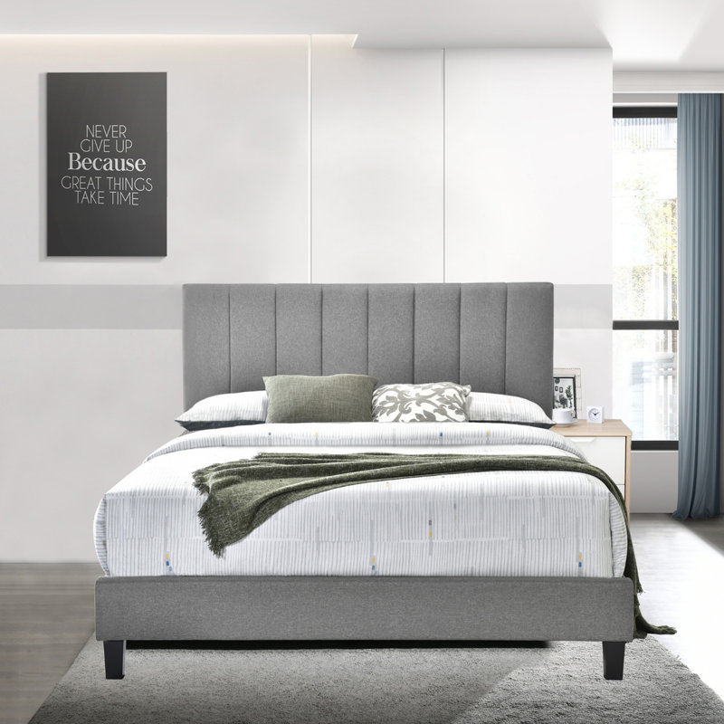 Lit plateforme tapissier Akib, Grand, gris