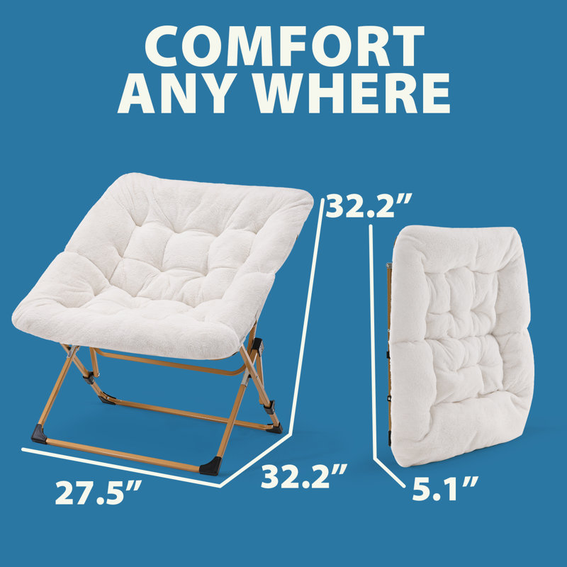 Reace Folding Papasan Accent Chair, White/Gold