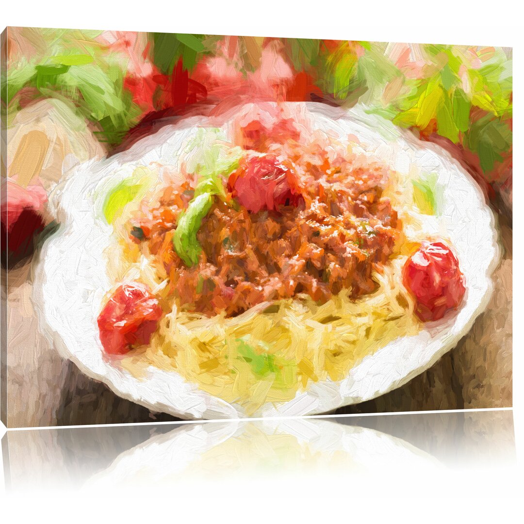 Leinwandbild "Spaghetti Bolognese auf dem Teller", Grafikdruck