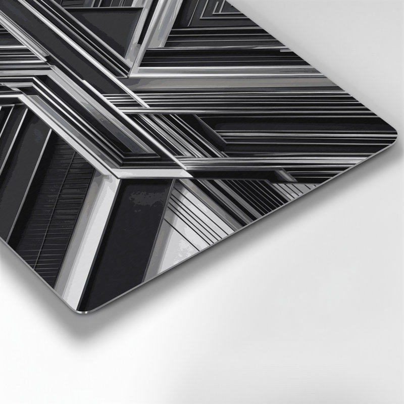 «Geometric Abstraction 90», art mural gris en métal, H 11 po x l 14 po