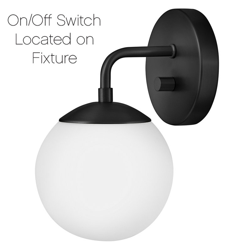 Single Light Etched Opal Glass Globe Wall Sconce, Black