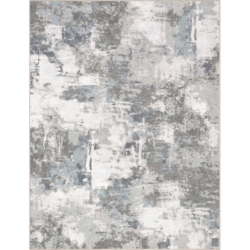 Nuzzo Marrakech Mid-Century Modern Brushstroke Flat-Weave Gray Area Rug, Rectangle 7'7" x 9'10"