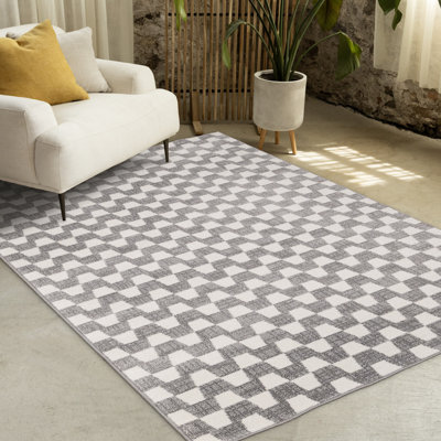Charlanne Collection Geometric Gray White Indoor Area Rug