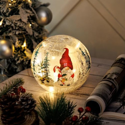 Christmas Decorations d'intérieur, lampe en verre bonhomme de neige bonhomme de neige, boule lumineuse craquelée de 5,9 po à piles, avec minuterie, flocon de neige à l'intérieur, Santa Patern, pour la décoration intérieure