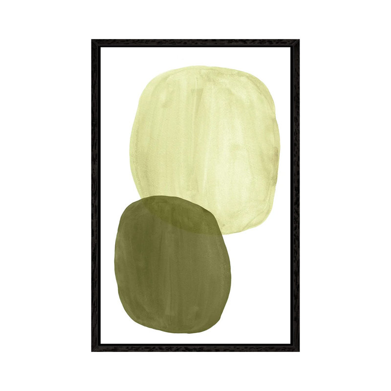Green Tone Organic Shapes by Whales Way - Painting on Canvas, 66.04cm H x 45.72cm W x 3.81cm D, Black Framed
