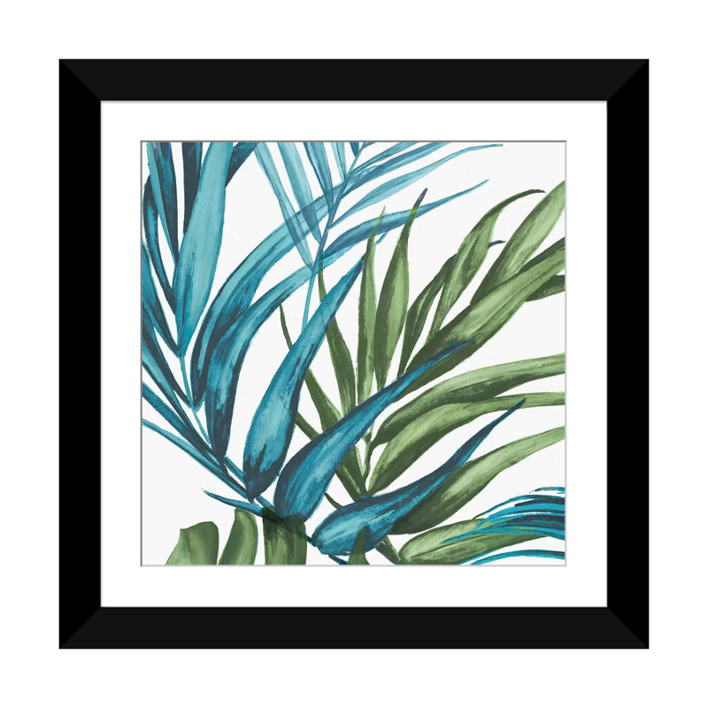 «Palm Leaves II», reproduction sur toile, H 24 po x l 24 po x P 1 po, Papier d'art encadré noir, Blanc