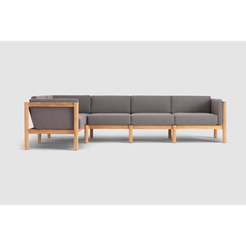 Haven Teak Outdoor Sectional With Sunbrella Cushions In Graystone, Sunbrella Greystone, 5