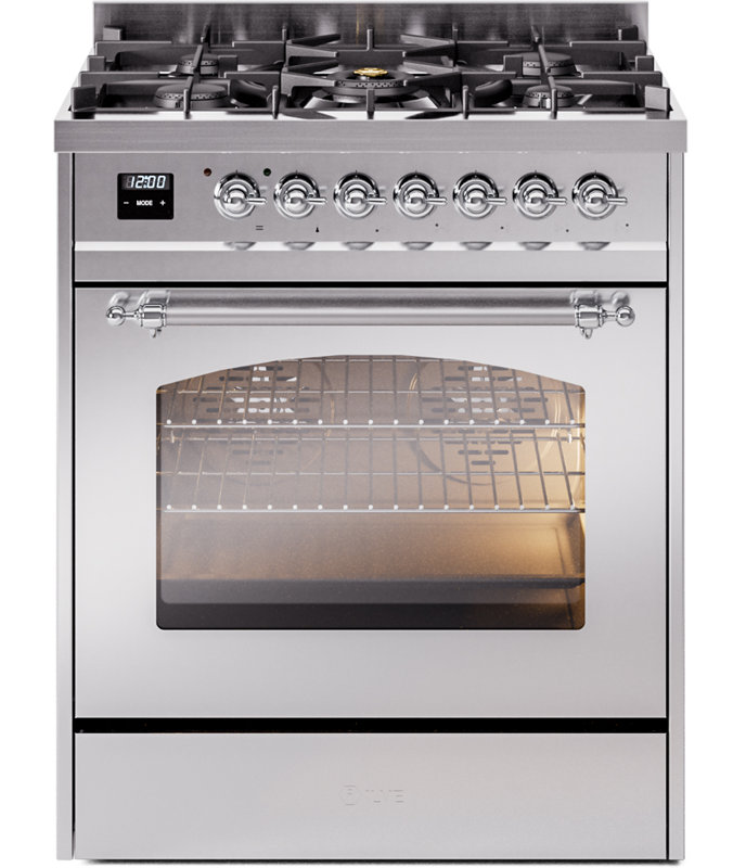 ILVE Nostalgie II 30 in Dual Fuel Range, Stainless Steel/Chrome, Natural Gas